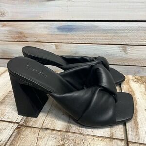 Open Edit Lilah Knot Slide Sandal Black Faux Leather Mule Block Heel Dressy 7.5M